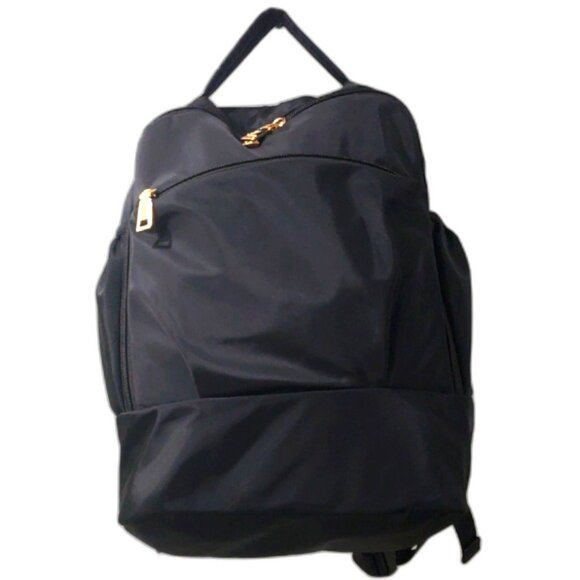 Sleek Black Nylon Backpack w/ Gold Zippers – Casual Travel Daypack 12"x12"x6" - Picture 1 of 12